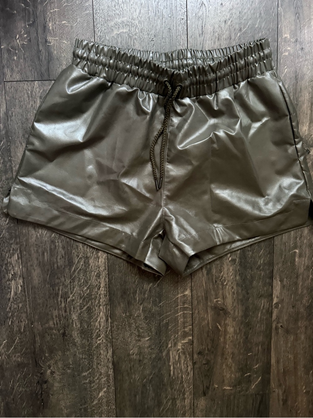Mono B Olive Faux Leather Bike Shorts